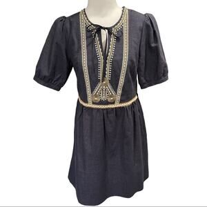 SALE! Ellison Navy Linen Blend Embroidered Dress S